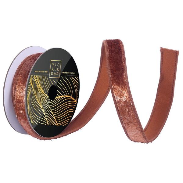 1" x 10yd Mocha Velvet Dupion Backing Christmas Ribbon