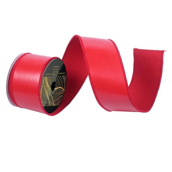 2.5" x 10Yd Red Faux Leather Wired Edge Ribbon
