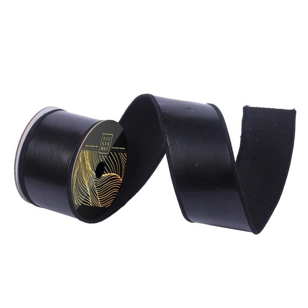 2.5" x 10Yd Black Faux Leather Wired Edge Ribbon