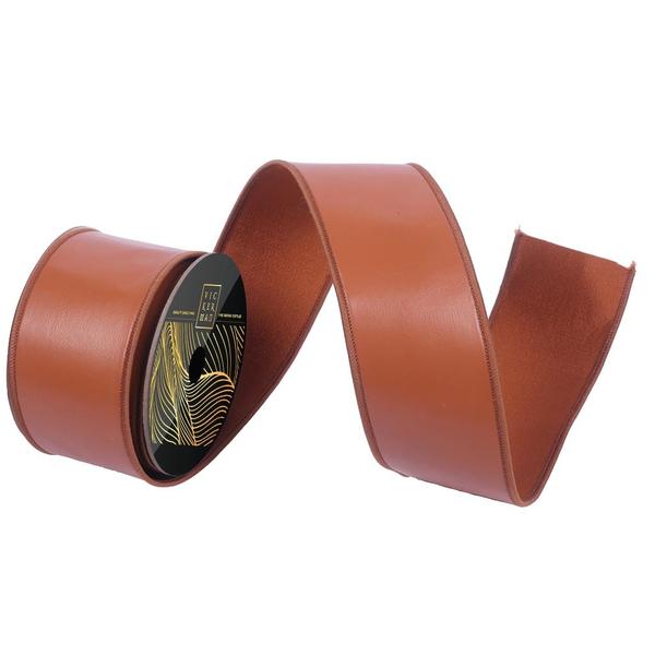 2.5" x 10Yd Brown Faux Leather Wired Edge Ribbon
