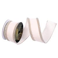 Vickerman 2.5" x 10yd Champagne Velvet Jewel Scallop  Wired Ribbon