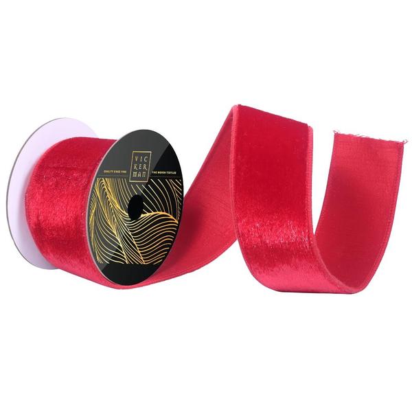2.5" x 10yd Red Velvet Dupion Wired Ribbon