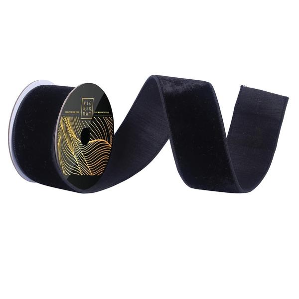 2.5" x 10yd Black Velvet Dupion Wired Ribbon
