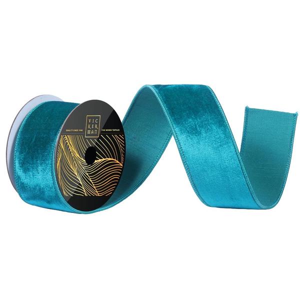 2.5" x 10yd Dark Teal Velvet Dupion Wired Ribbon