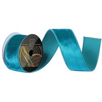 Vickerman 2.5" x 10yd Dark Teal Velvet Dupion Wired Ribbon
