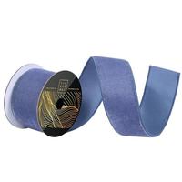 Vickerman 2.5" x 10yd Denim Blue Velvet Dupion Wired Ribbon