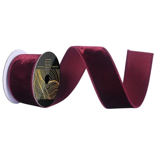 2.5" x 10yd Burgundy Velvet Dupion Wired Ribbon