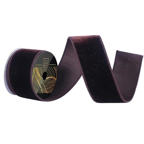2.5" x 10yd Chocolate Velvet Dupion Wired Ribbon