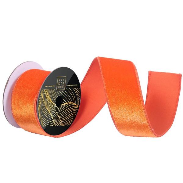 2.5" x 10Yd Orange Luster Velvet Christmas Ribbon