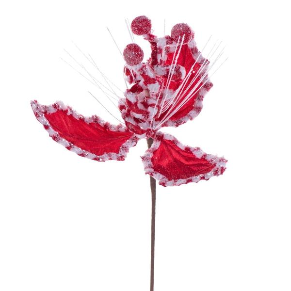20" Red/White Holly Leaf Curly Spray (3 pack)