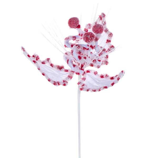 20" White/Red Holly Leaf Curly Spray (3 pack)