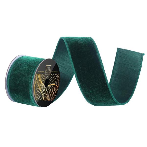 2.5" x 10yd Emerald Velvet Dupion Wired Ribbon
