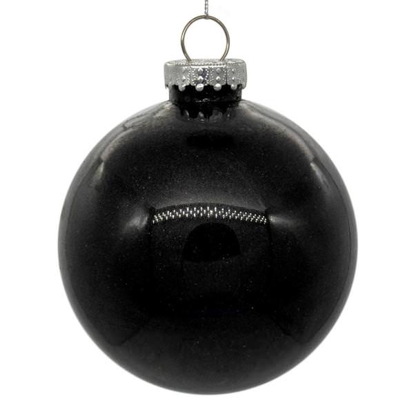 4" Black Glitter Clear Ball Ornament (6 pack)