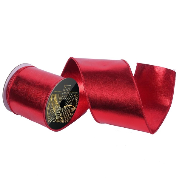 4" x 10Yd Red Foil Wired Christmas Ribbon