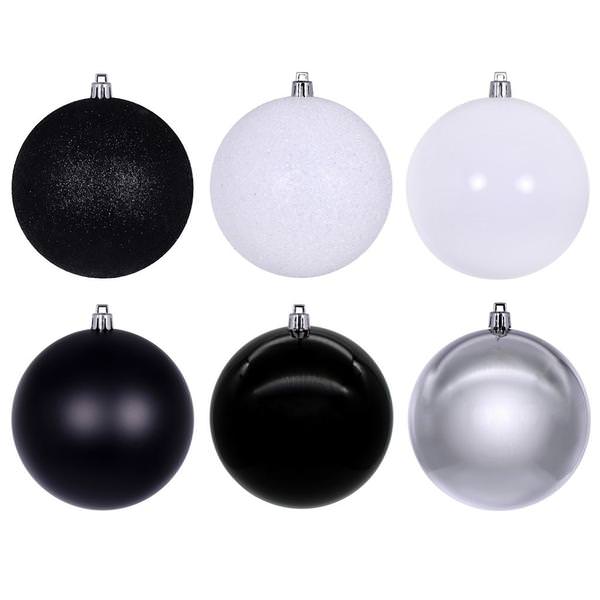 3" Black / Silver / White Ornament Assortment (12 Pack)