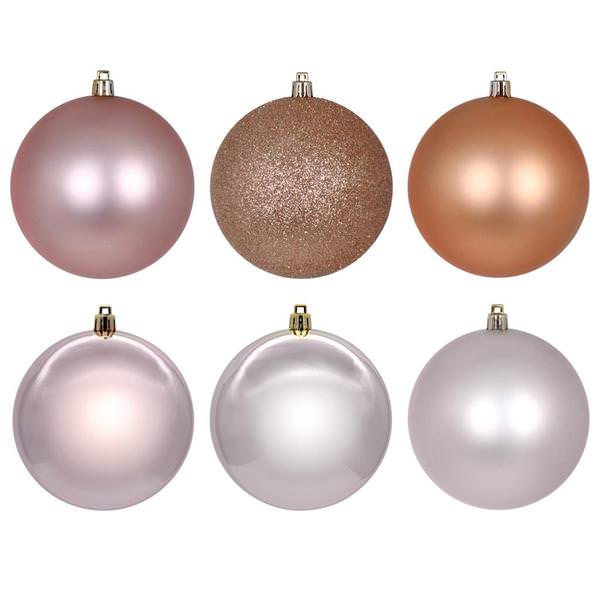 3" Rose Gold / Oat Ball Ornament Assortment (12 Pack)