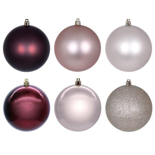 3" Rose Gold / Burgundy Ball Ornament Assortment (12 Pack)