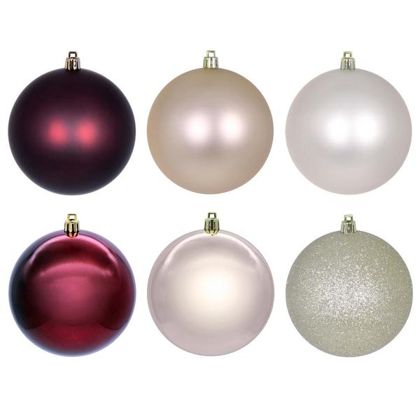 3" Rose Gold / Burgundy Ball Ornament Assortment (12 Pack)