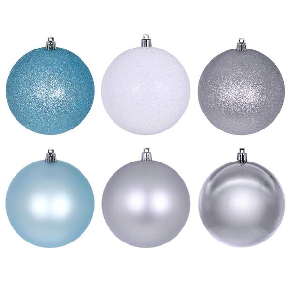 3" Silver / Baby Blue Ball Ornament Assortment (12 Pack)