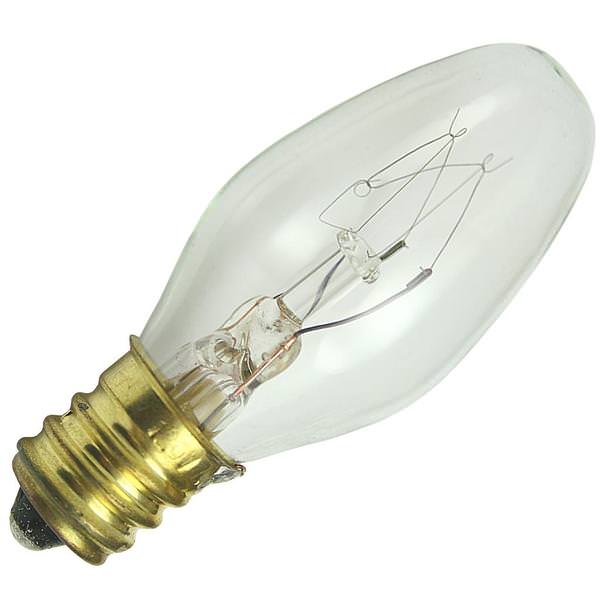 7.5 watt 120 volt C7 Candelabra Screw Base Clear