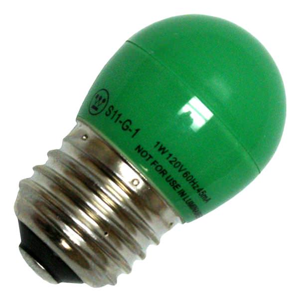 1 watt 120 volt S11 Medium Screw Base Green LED