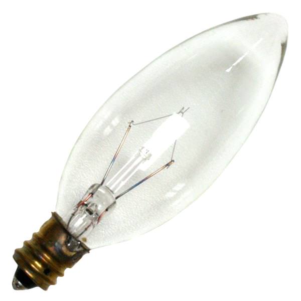 25 watt 130 volt B9.5 Candelabra Screw Base Clear