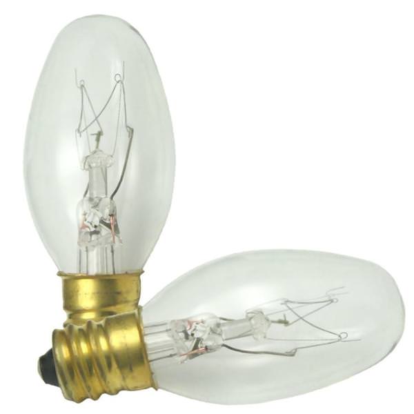 15 watt 120 volt C7 Candelabra Screw Base Clear (2 pack)