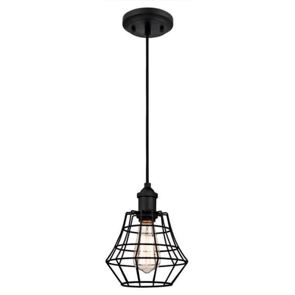1 Light Matte Black Angled Bell Cage Shade Adjustable Mini Pendant Light Fixture