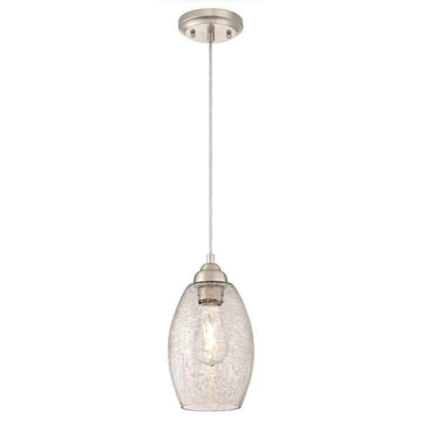 1 Light Brushed Nickel Clear Crackle Glass Shade Mini Pendant Adjustable Light Fixture