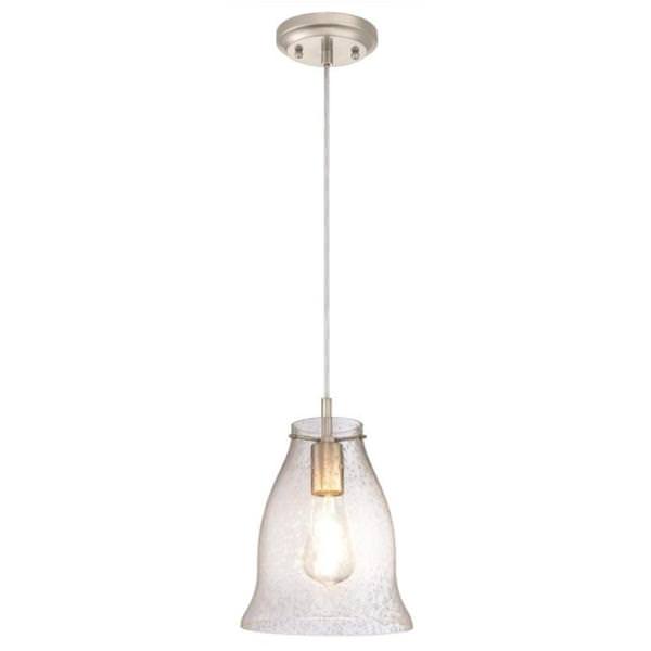 1 Light Brushed Nickel Clear Seeded Glass Shade Mini Pendant Adjustable Light Fixture