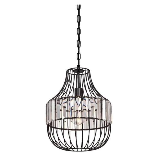 1 Light Matte Black Crystal Prism Cage Shade Pendant Light Fixture