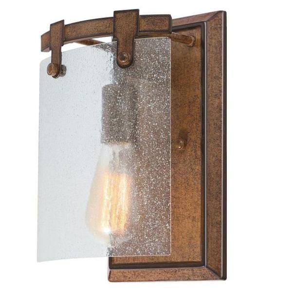 1 Light Barnwood Clear Seeded Glass Shade Wall Light Fixture