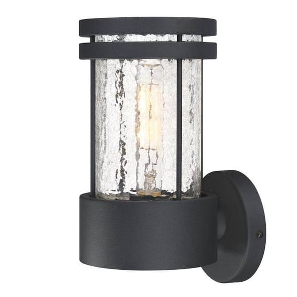 1 Light Textured Black with Crackle Glass Outdoor Wall Fixture