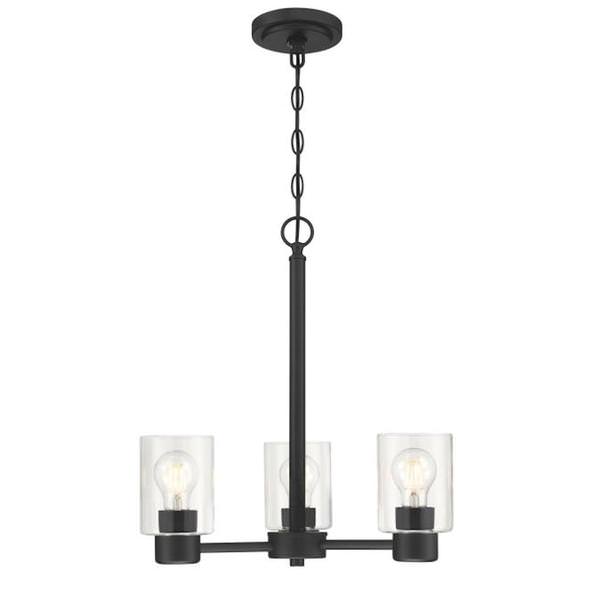 3 Light Matte Black with Clear Glass Chandelier Light Fixture