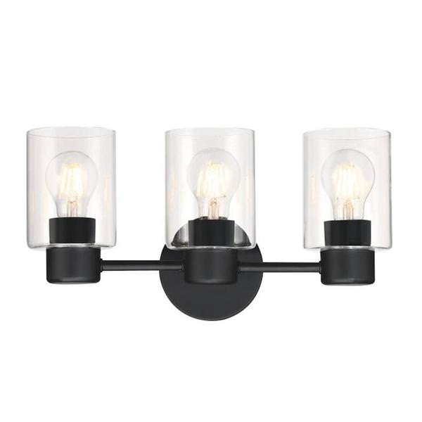 3 Light Matte Black with Clear Glass Shades Wall Light Fixture