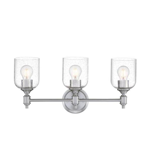 3 Light Brushed Nickel  with Clear Seeded Glass Shades Wall Light Fixture