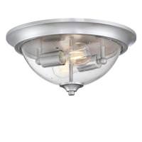 View 2 Light 13" Round Brushed Nickel and Clear Seeded Glass Shade Ceiling Light Fixture