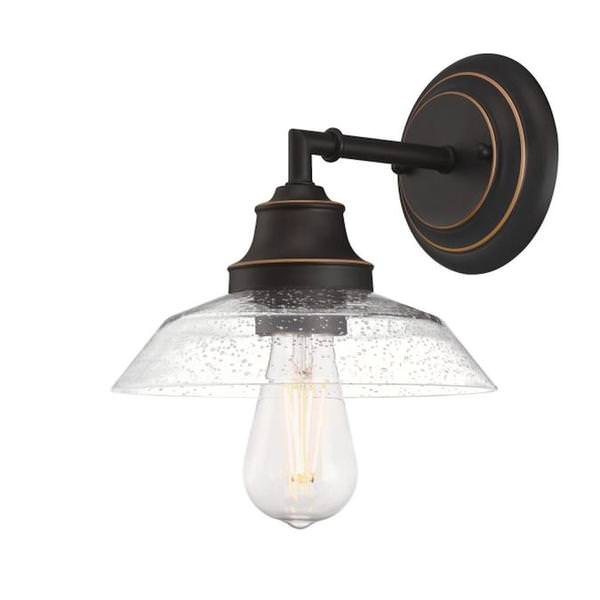 1 Light Oil Rubbed Bronze with Clear Seeded Glass Wall Light Fixture