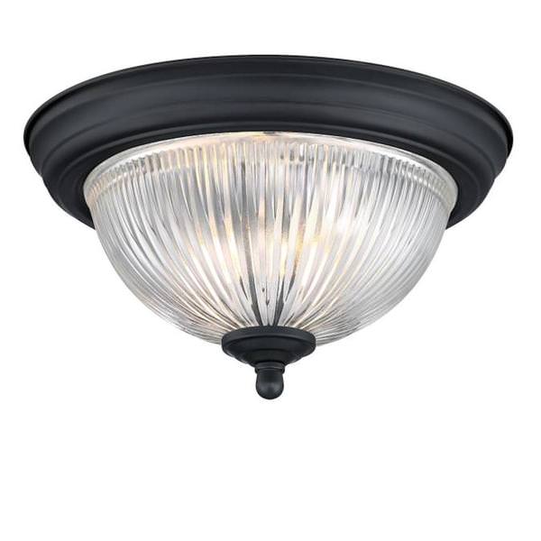 1 Light 11" Round Matte Black Crystal Ribbed Glass Shade Ceiling Light Fixture