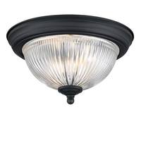 Westinghouse 1 Light 11" Round Matte Black Crystal Ribbed Glass Shade Ceiling Light Fixture