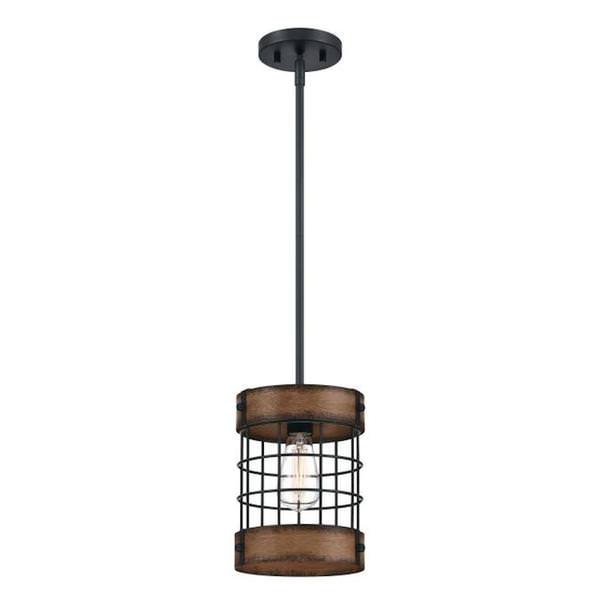 1 Light Barnwood with Matte Black Accents Indoor Pendant