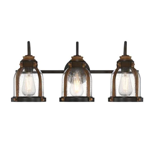 3 Light Oil Rubbed Bronze with Barnwood Accents Clear Seeded Glass Indoor Wall Fixture