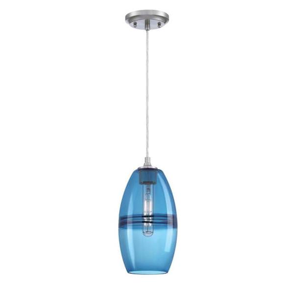 1 Light Brushed Nickel with Sapphire Glass Mini Pendant Ceiling Light Fixture