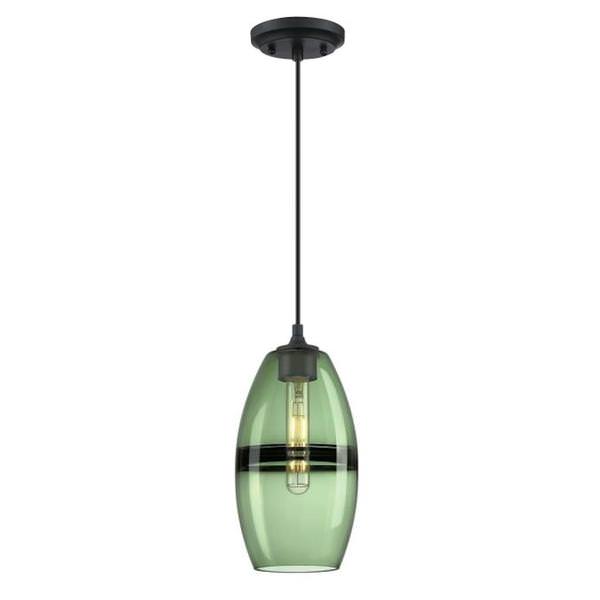 1 Light Matte Black with Forest Glass Mini Pendant Ceiling Light Fixture