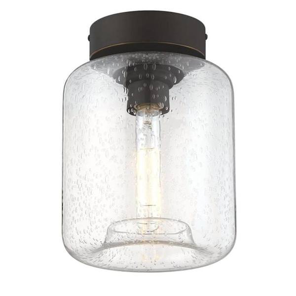 1 Light 8" Oil Rubbed Bronze with Clear Seeded Glass Semi-Flush Ceiling Light Fixture