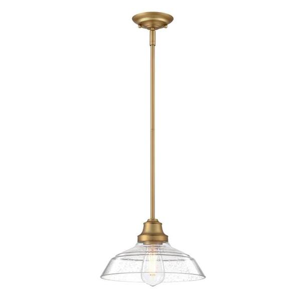 1 Light Brushed Brass with Clear Seeded Glass Pendant