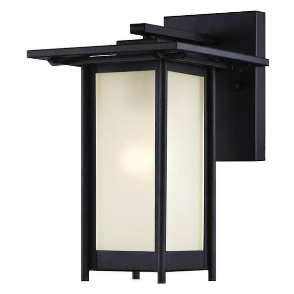 1 Light (Medium Screw Base) 11.25" Lantern Textured Black with Frosted Glass Wall Light Fixture