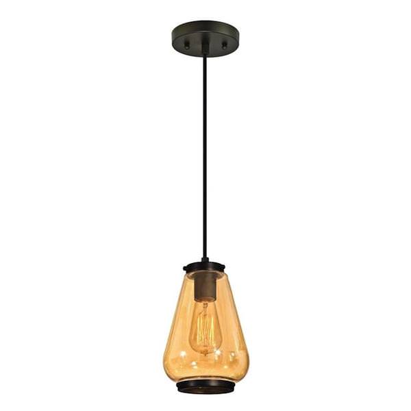 1 Light Adjustable Oil Rubbed Bronze Finish with Amber Glass Shade