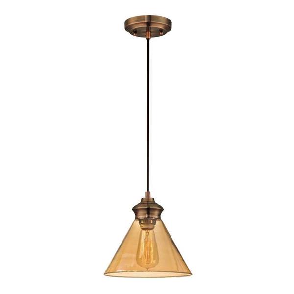 1 Light Adjustable Copper Finish with Amber Glass Shade