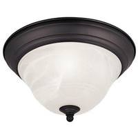 View 1 Light (Medium Screw Base) 11.25" Wensley Flush Mount Oil Rubbed Bronze Finish with White Alabaster Glass Ceiling Light Fixture